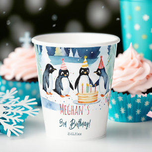 Penguin arctische winter verjaardag gepersonalisee papieren bekers