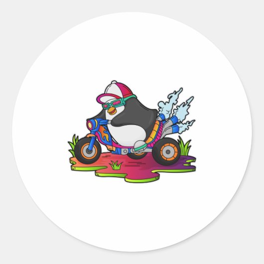 Penguin as Biker with Motorcycle Ronde Sticker (Voorkant)