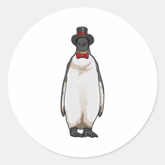 Penguin as Gentleman met Pet Ronde Sticker (Voorkant)