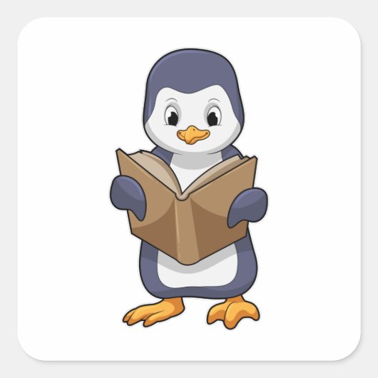 Penguin as Nerd with Book Vierkante Sticker (Voorkant)