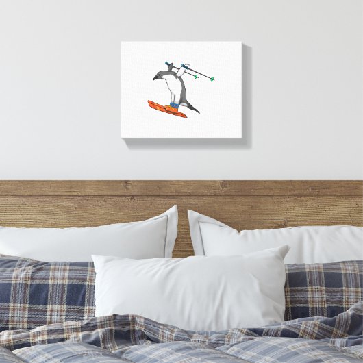 Penguin as Ski jumper with Ski Canvas Afdruk (Insitu (Slaapkamer))