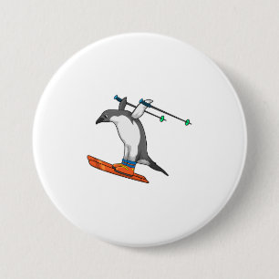 Penguin as Ski jumper with Ski Ronde Button 7,6 Cm
