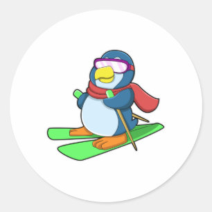 Penguin as Skier met Ski Scarf en zonnebrillen Ronde Sticker
