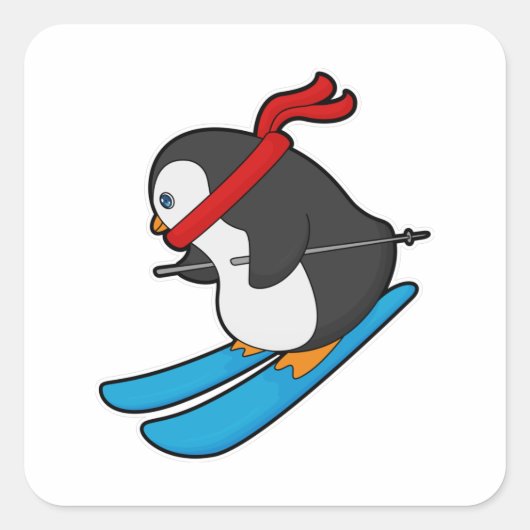 Penguin as Skier with Ski Vierkante Sticker (Voorkant)