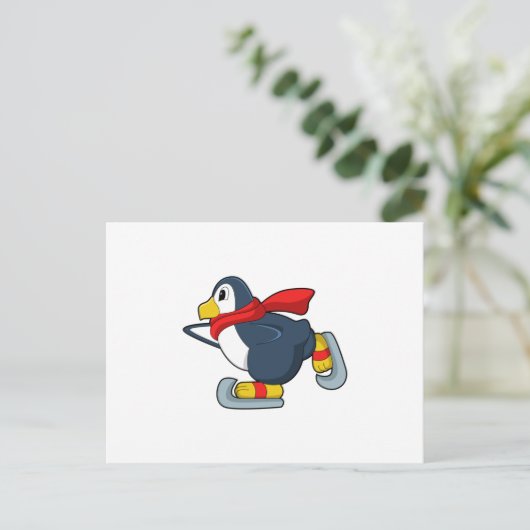 Penguin at Ice skating with Ice skates.PNG Briefkaart (Staand voorkant)