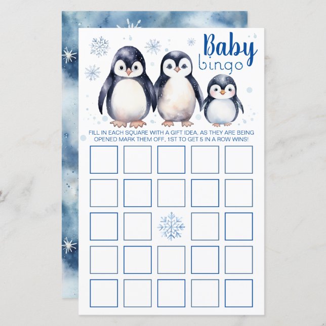 Penguin Baby Bingo Game – Winterthema (Voorkant / Achterkant)