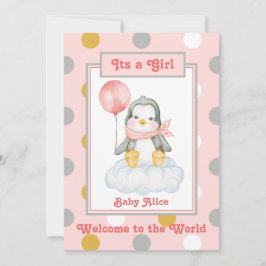 Penguin Baby Girl Roze Geboorte Aankondiging