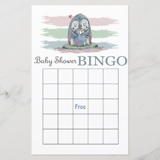 Penguin baby shower bingo-kaart (Voorkant)