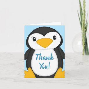 Penguin Baby shower Blue Bedankkaart