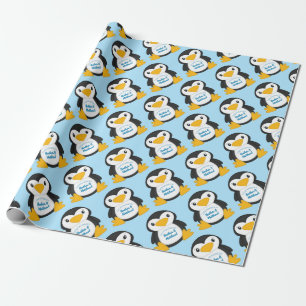 Penguin Baby shower Blue Cadeaupapier