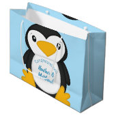 Penguin Baby shower Blue Groot Cadeauzakje (Voorkant Gekanteld)