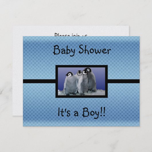 Penguin Baby shower Boy Kaart (Voorkant / Achterkant)