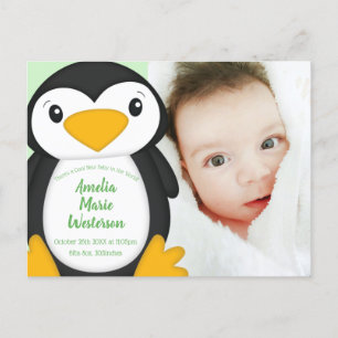 Penguin Baby shower Green Briefkaart