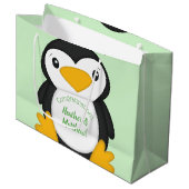 Penguin Baby shower Green Groot Cadeauzakje (Voorkant Gekanteld)