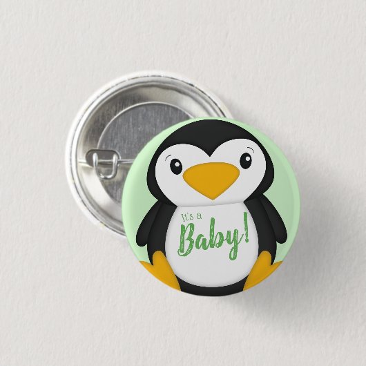 Penguin Baby shower Green Ronde Button 3,2 Cm (Voorkant /achterkant)