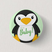 Penguin Baby shower Green Ronde Button 3,2 Cm (Voorkant)