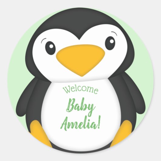 Penguin Baby shower Green Ronde Sticker (Voorkant)