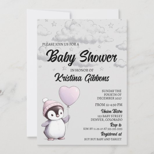 Penguin Baby shower Kaart (Voorkant)