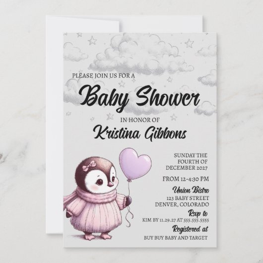 Penguin Baby shower Kaart (Voorkant)