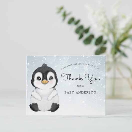Penguin Baby shower per Mail Dank u Briefkaart (Staand voorkant)