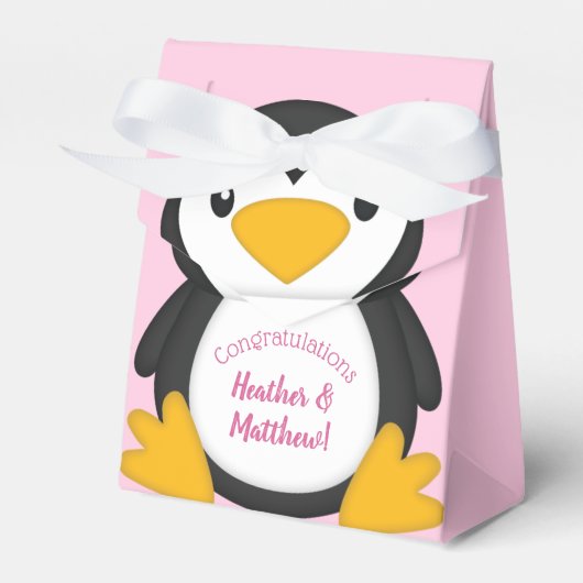 Penguin Baby shower Roze Bedankdoosjes (Voorkant Zijde)