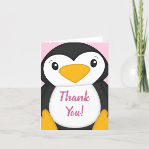 Penguin Baby shower Roze Bedankkaart