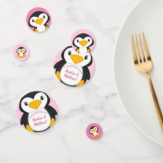 Penguin Baby shower Roze Confetti (Groep)
