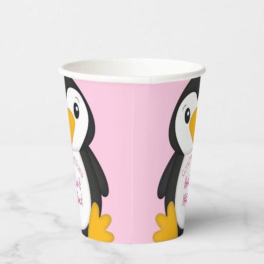 Penguin Baby shower Roze Papieren Bekers (Rechts)
