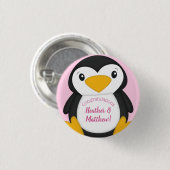 Penguin Baby shower Roze Ronde Button 3,2 Cm (Voorkant /achterkant)