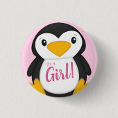 Penguin Baby shower Roze Ronde Button 3,2 Cm (Voorkant)