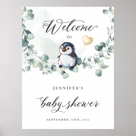 Penguin Baby shower Welkomstteken Poster (Voorkant)