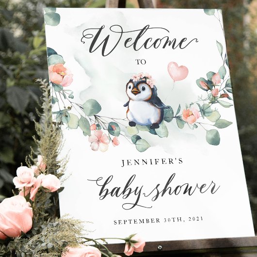 Penguin Baby shower Welkomstteken Poster
