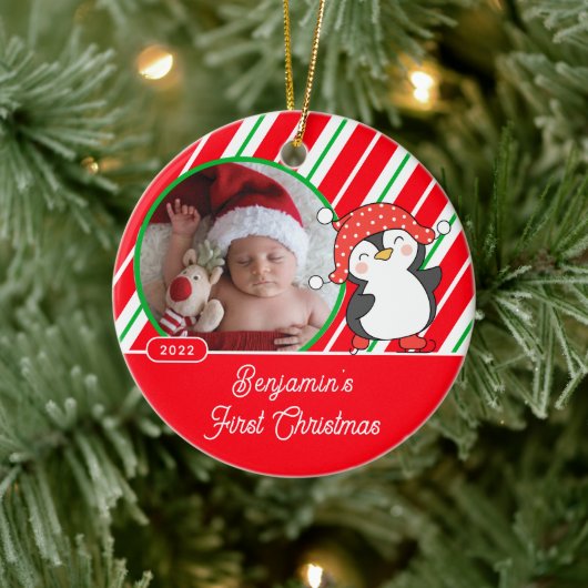 Penguin Baby's eerste kerstfoto Keramisch Ornament (Boom)