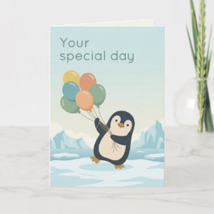Penguin Ballon Verjaardag Aangepaste Verjaardag Kaart