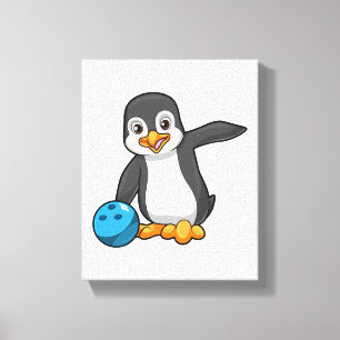 Penguin bij Bowling met Bowling-bal Canvas Afdruk