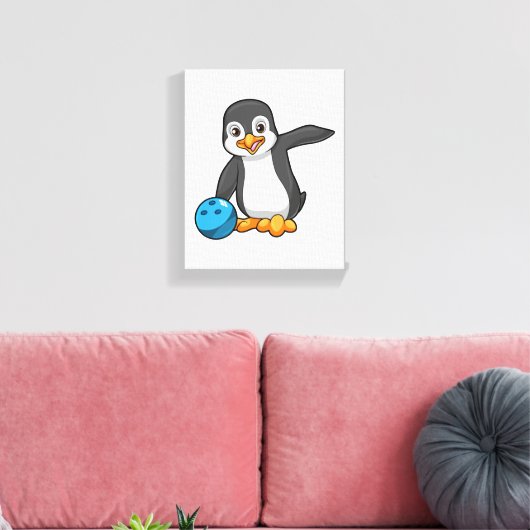 Penguin bij Bowling met Bowling-bal Canvas Afdruk (Insitu (Woonkamer))