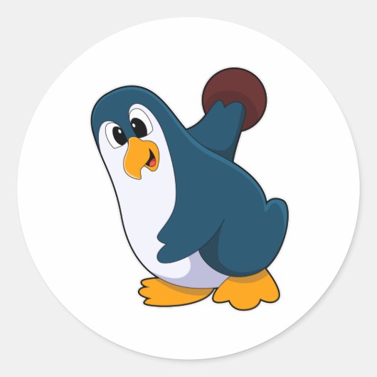 Penguin bij Bowling met Bowling-bal Ronde Sticker (Voorkant)