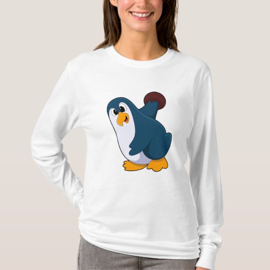 Penguin bij Bowling met Bowling-bal T-shirt (Voorkant)