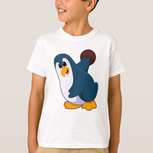 Penguin bij Bowling met Bowling-bal T-shirt (Voorkant)