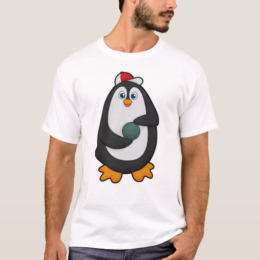 Penguin bij Bowling met Bowling-bal T-shirt (Voorkant)
