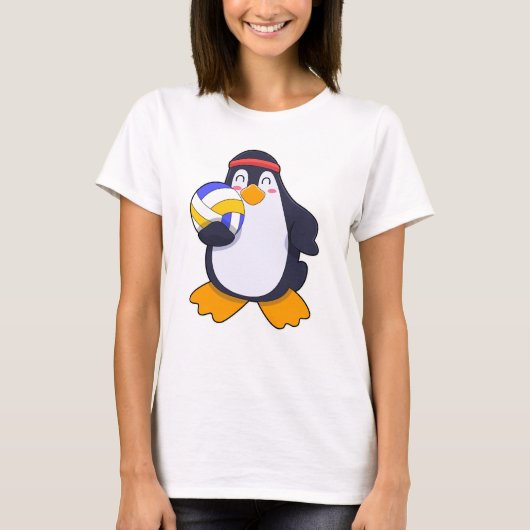 Penguin bij volleybalsport t-shirt (Voorkant)