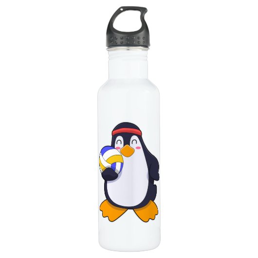 Penguin bij volleybalsport waterfles  (Voorkant)