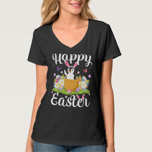Penguin Bird Easter Egg Floral Penguin Eas T-shirt (Voorkant)
