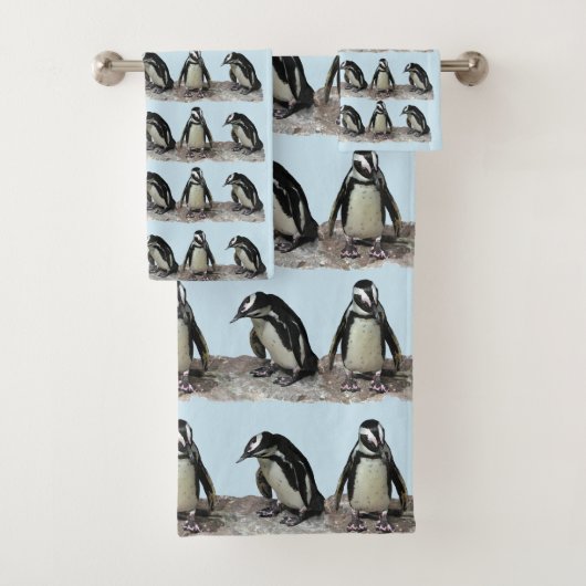 Penguin Birds Blue Towel Set Bad Handdoek (Insitu)