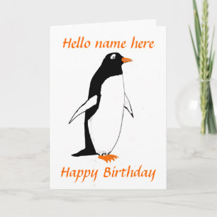 Penguin Birthday Kaart naam toevoegen