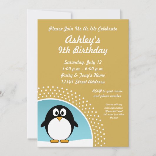 Penguin Birthday Party Invitation Kaart (Voorkant)