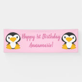 Penguin Birthday Party roze Spandoek (Horizontaal)