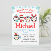 Penguin Birthday Uitnodiging (Staand voorkant)