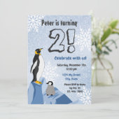 Penguin Birthday Uitnodiging (Staand voorkant)