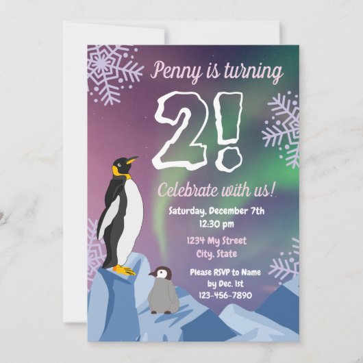 Penguin Birthday Uitnodiging (Voorkant)